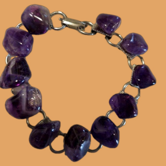 11 Raw Amethysts in Silver Plated Bracelet - Picture 3 of 5